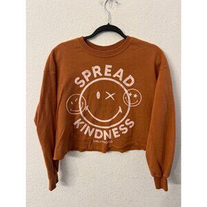 Spread Kindness SmileyWorld Cropped Sweatshirt Orange Cotton Blend size XS